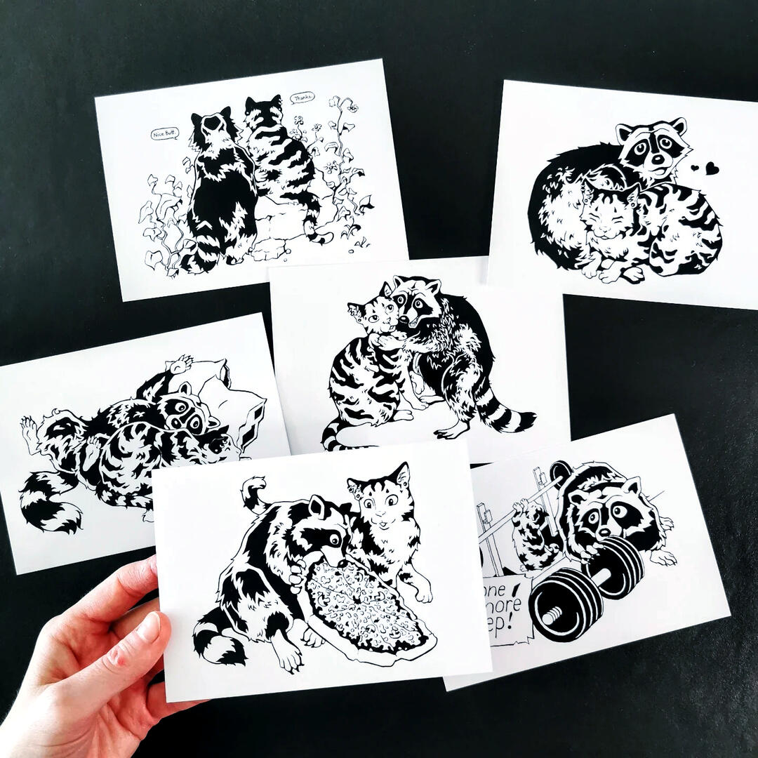 Raccoon and Tigerli cards